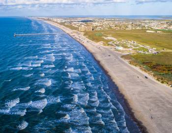 Drone Image of Pier and Water in Port Aransas, Texas. 