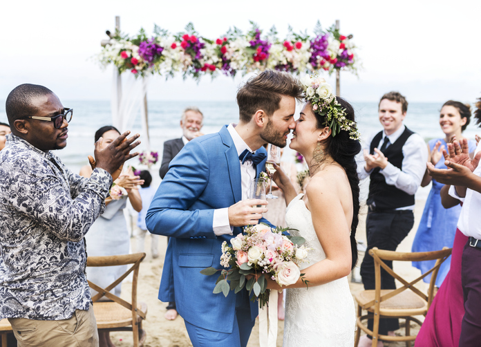 A couple get married on a beach in Port Aransas